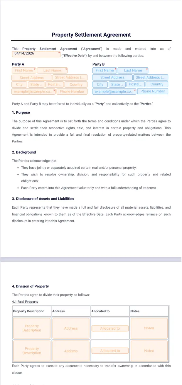 Property Settlement Agreement Template