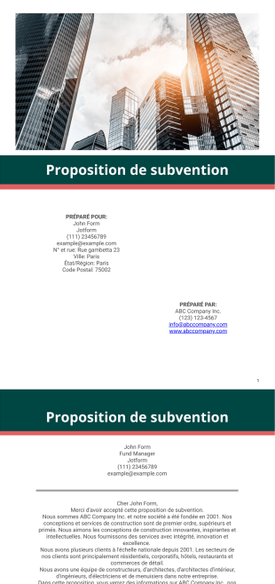 Proposition de subvention - PDF Templates