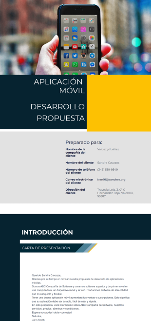 Propuesta para desarrollo de aplicación móvil Plantilla PDF