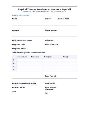 PTANY Superbill Printout PDF Template