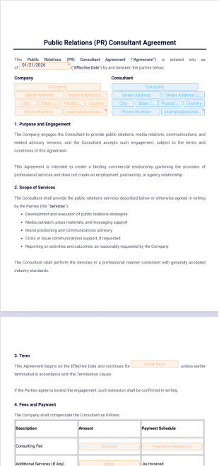 Public Relations (PR) Consultant Agreement Template - Sign Templates