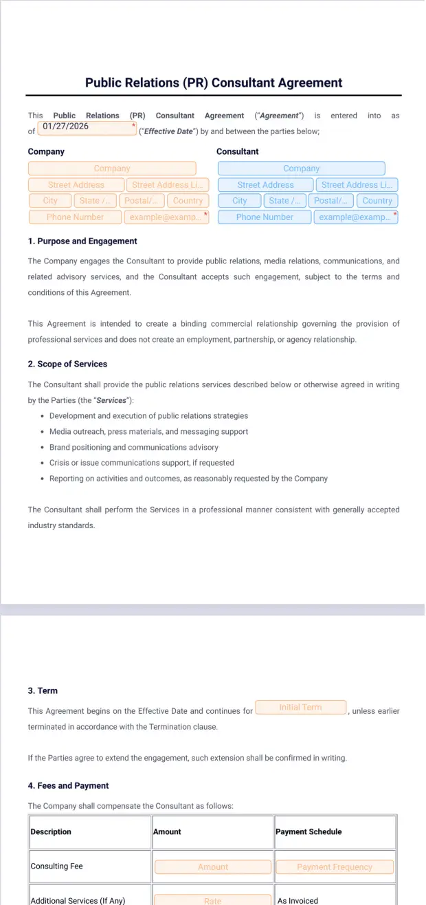 Example Pr Form Public Relations (PR) Consultant Agreement Template - PDF Templates ...