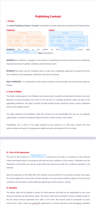 Publishing Contract Template - PDF Templates