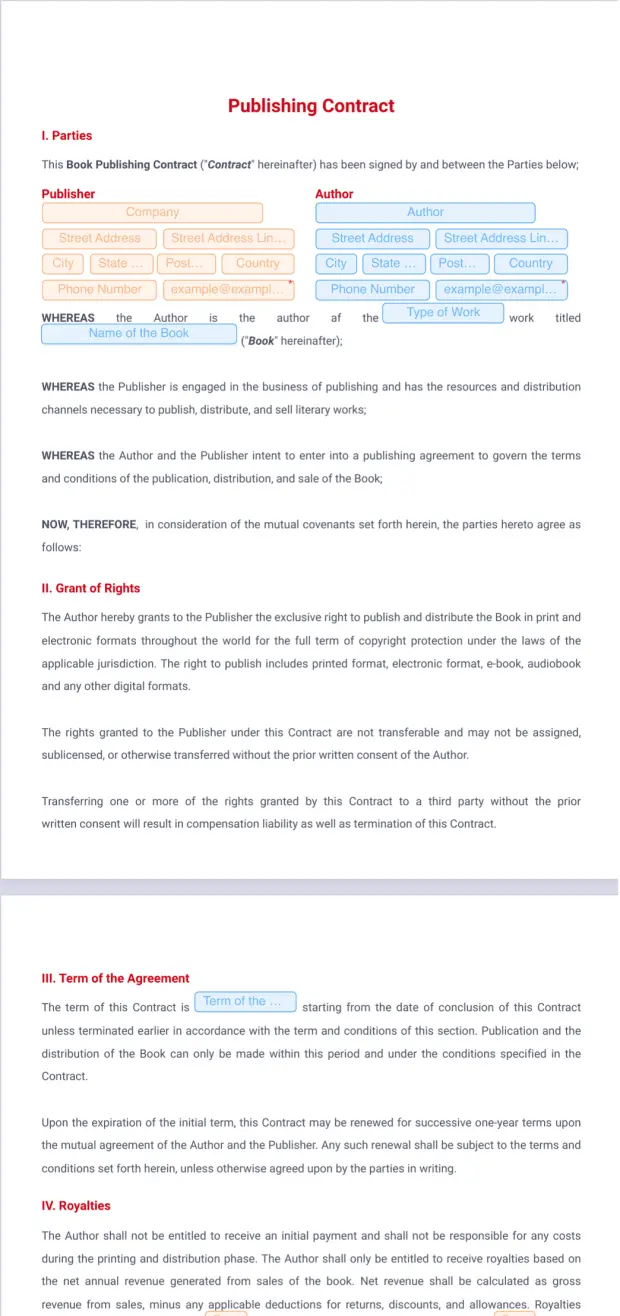 Publishing Contract Template