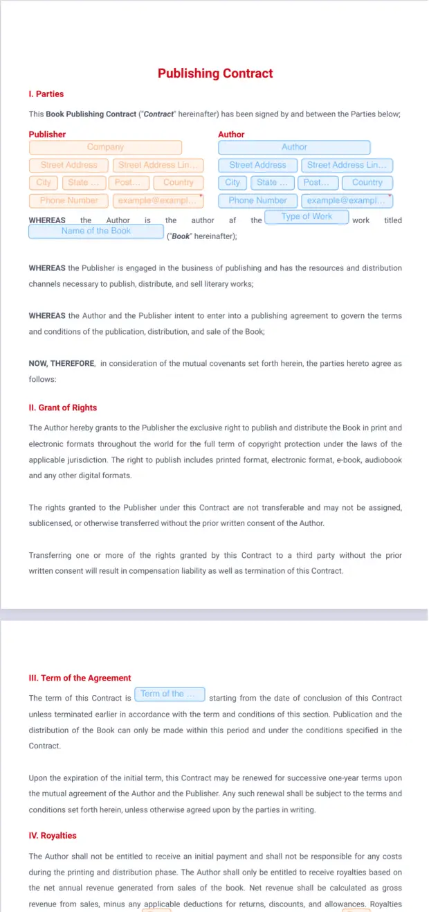 Publishing Contract Template PDF Templates Jotform