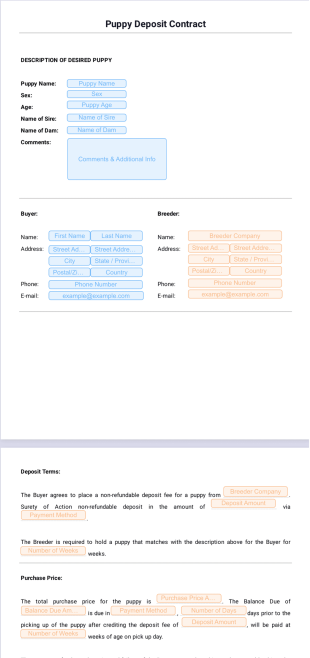 Puppy Deposit Contract - PDF Templates