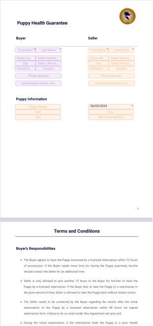 Puppy Health Guarantee Template - PDF Templates