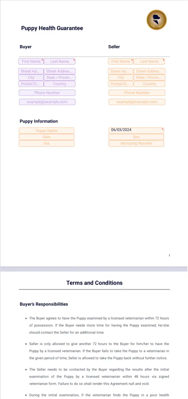 Puppy Health Guarantee Template PDF Templates Jotform