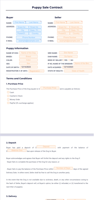 Puppy Sale Contract - PDF Templates