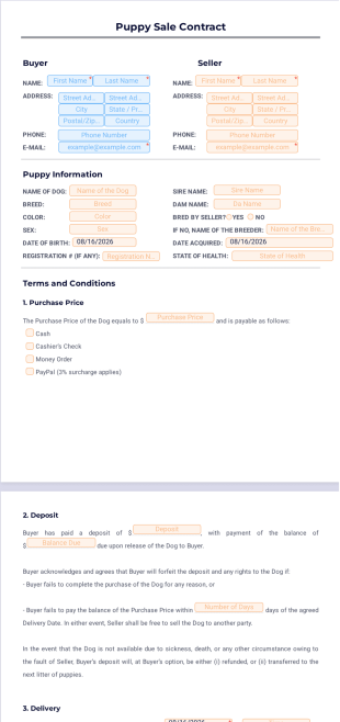 Puppy Sale Contract PDF Template