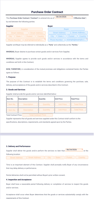Purchase Order Contract Template - PDF Templates
