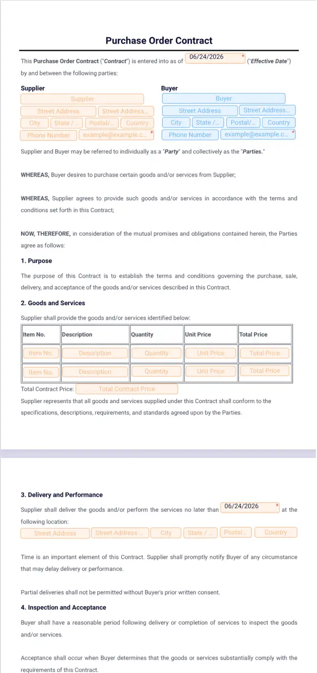 Purchase Order Contract Template