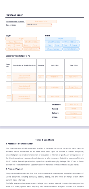 Purchase Order Template - PDF Templates