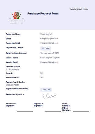 Purchase Request Form PDF Template
