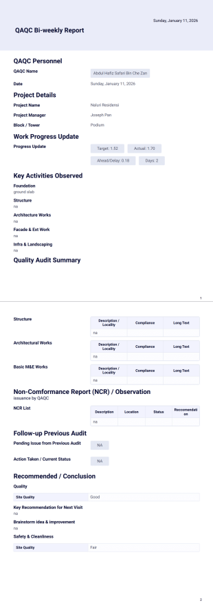 QAQC Bi-weekly Report PDF Template