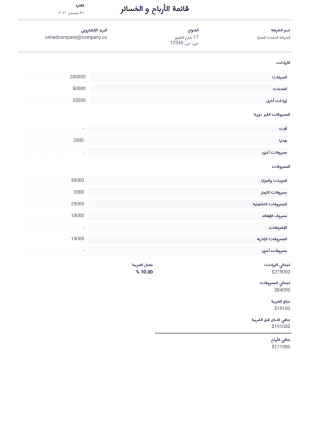 قالب قائمة الأرباح والخسائر - قوالب PDF