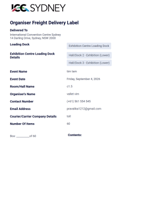 Organiser Delivery label PDF Template