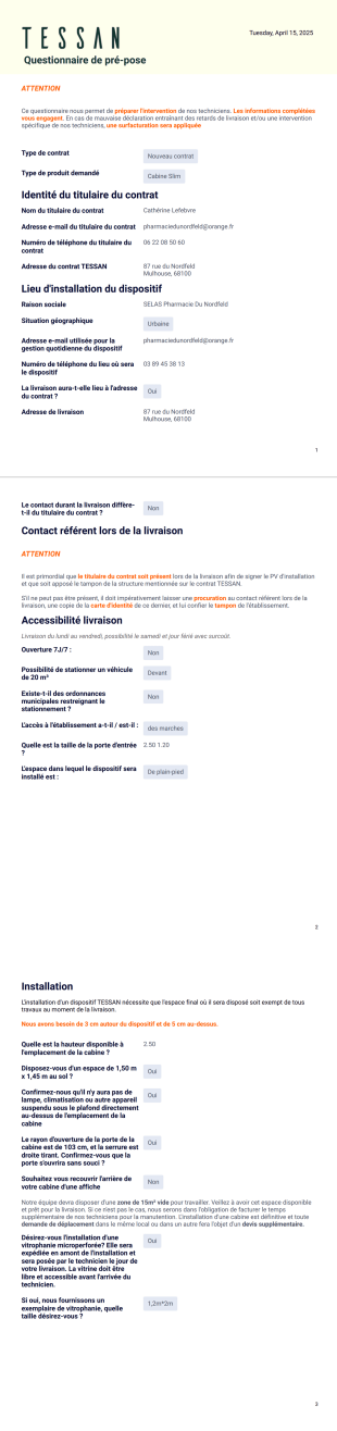 Questionnaire de prépose - PDF Templates