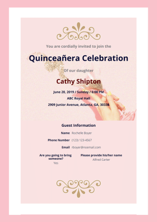 Quinceañera Invitation Template - PDF Templates