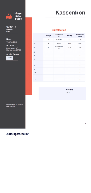Quittungsformular Vorlage - PDF-Vorlagen