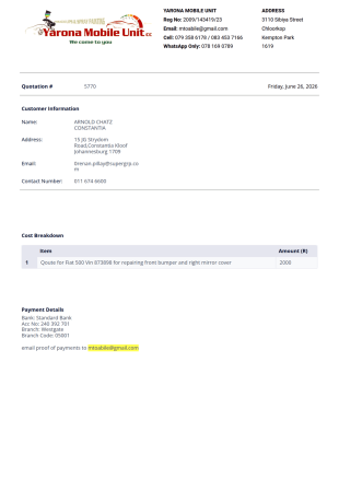 Quotation Yarona PDF Template