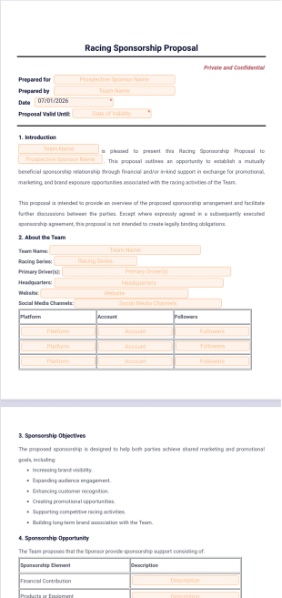 Racing Sponsorship Proposal Template - PDF Templates
