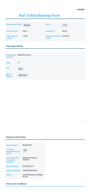 Rail Ticket Booking Template - PDF Templates