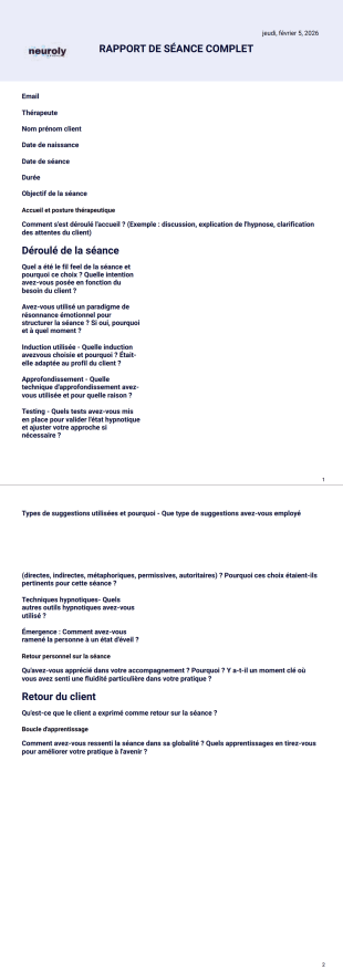 Rapport de séance complet Modèle PDF