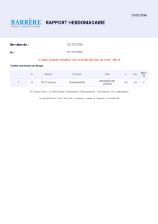 Rapport hebdomadaire Modèle PDF