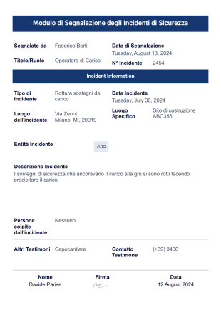 Rapporto sugli Incidenti di Sicurezza - PDF Templates