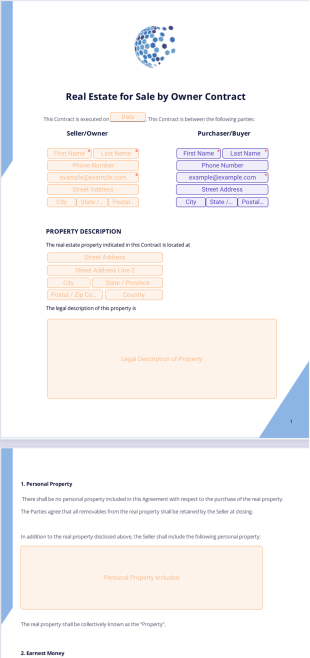 Real Estate for Sale by Owner Contract Template - PDF Templates