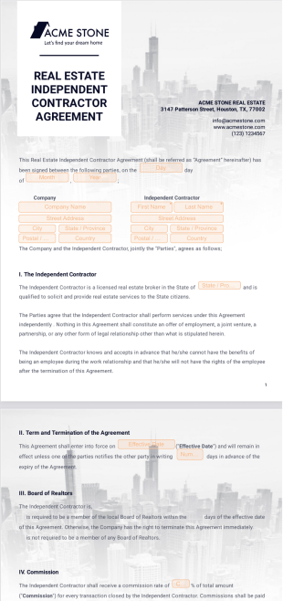 Real Estate Independent Contractor Agreement PDF Template