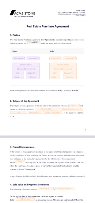 Real Estate Purchase Agreement PDF Template