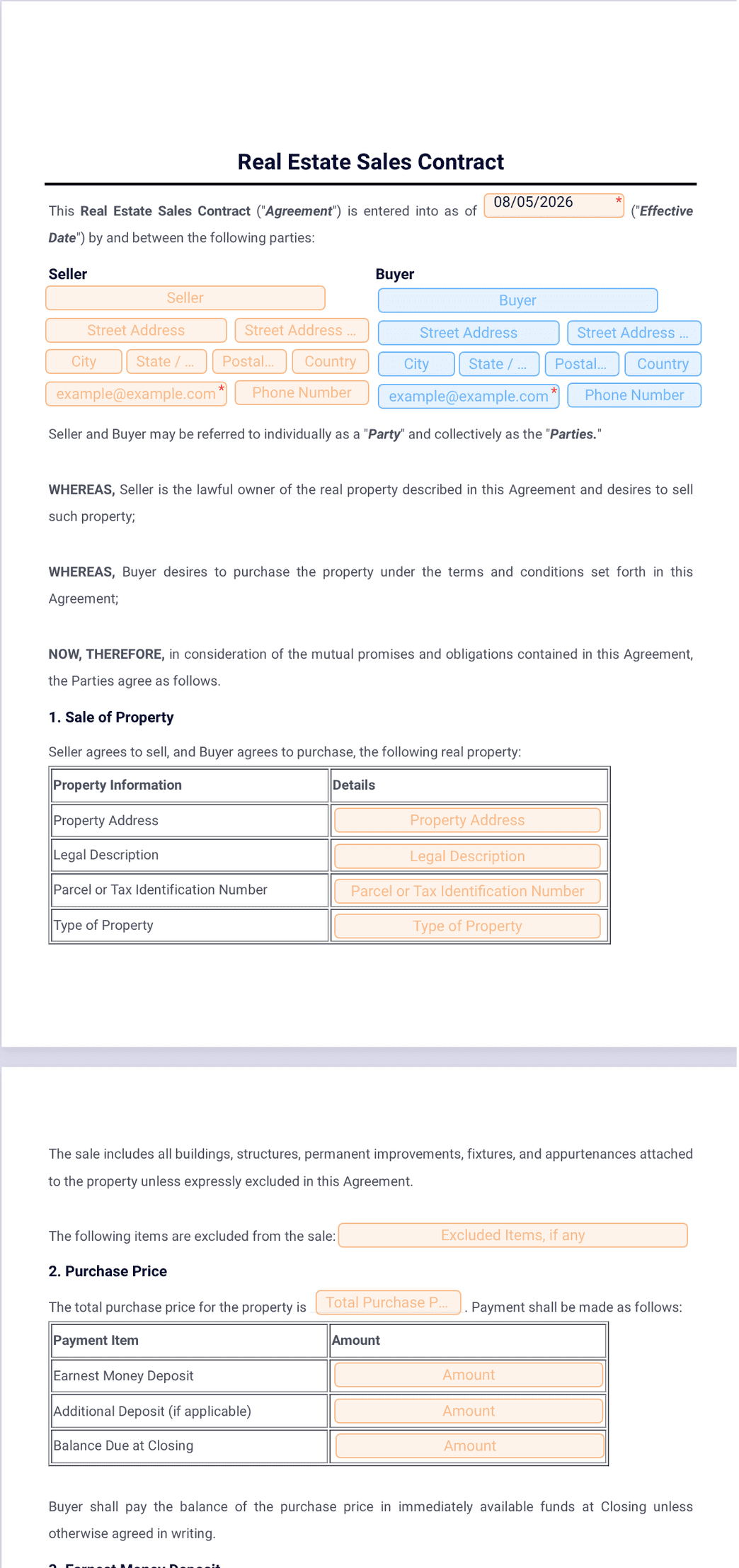 Real Estate Sales Contract Template - PDF Templates | Jotform