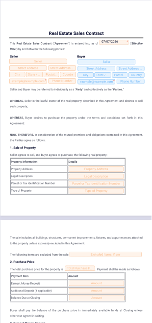 Real Estate Sales Contract Template - PDF Templates