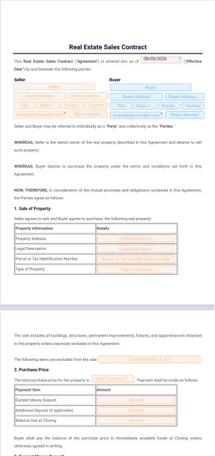 Real Estate Sales Contract Template - PDF Templates