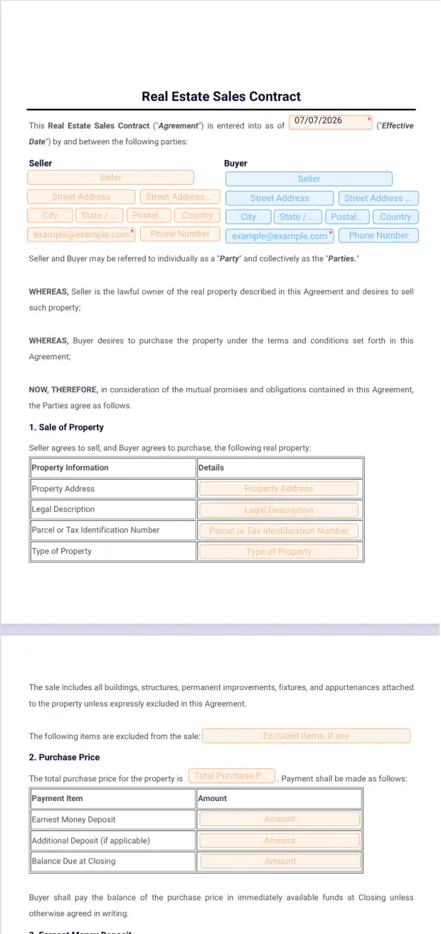 Real Estate Sales Contract Template