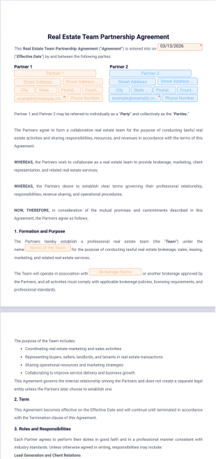 Real Estate Team Partnership Agreement Template - PDF Templates