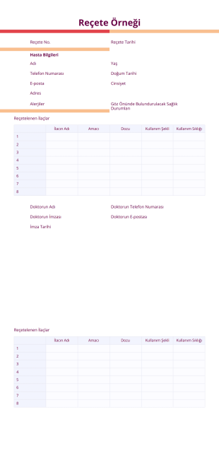 Reçete Örneği PDF Şablonu