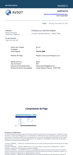 Recibo AV507 Automatic Plantilla PDF