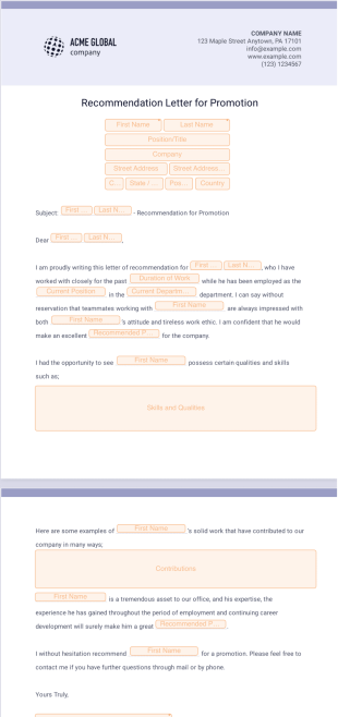 Recommendation Letter for Promotion - Sign Templates