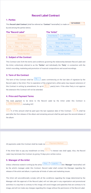 Record Label Contract Template - PDF Templates
