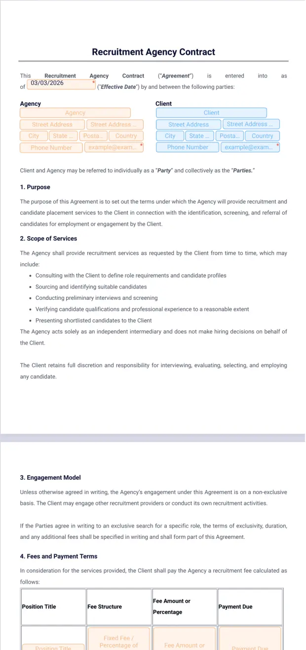 Recruitment Agency Contract Template