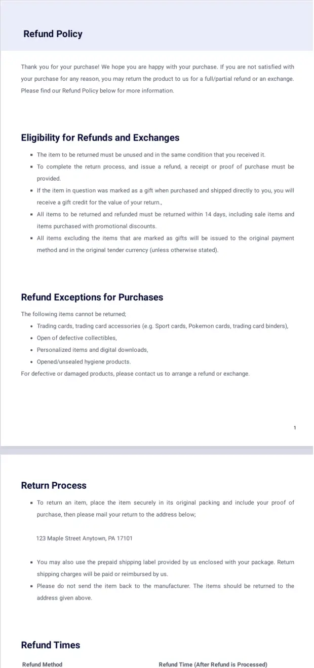 Refund Policy Template - PDF Templates | Jotform