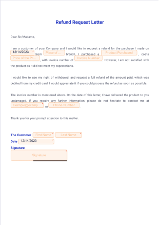 Refund Request Letter PDF Template
