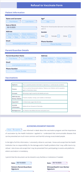 Refusal to Vaccinate Form PDF Template