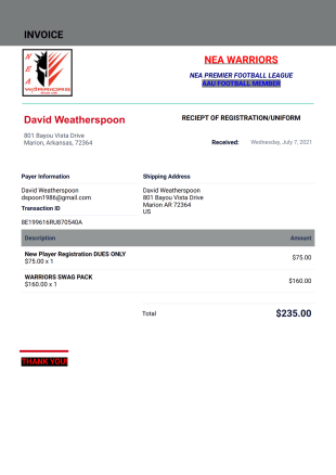 Registration Invoice With Logo - PDF Templates