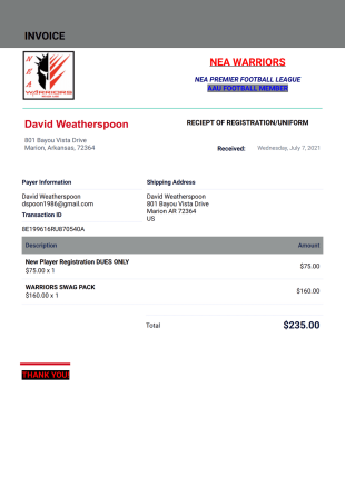 Registration Invoice With Logo PDF Template