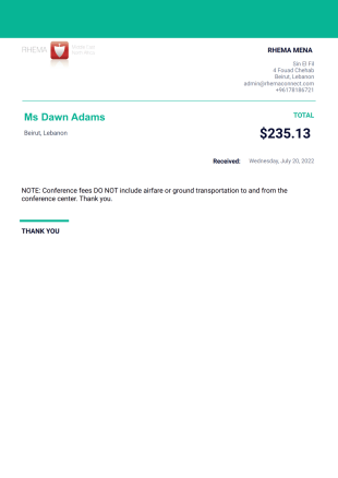 Registration Invoice PDF Template
