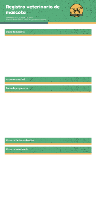 Registro veterinario de mascotas Plantilla PDF